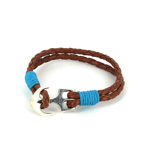 Bracciale intrecciato in pelle con ancora