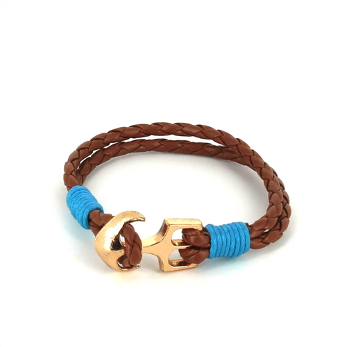 Bracciale intrecciato in pelle con ancora