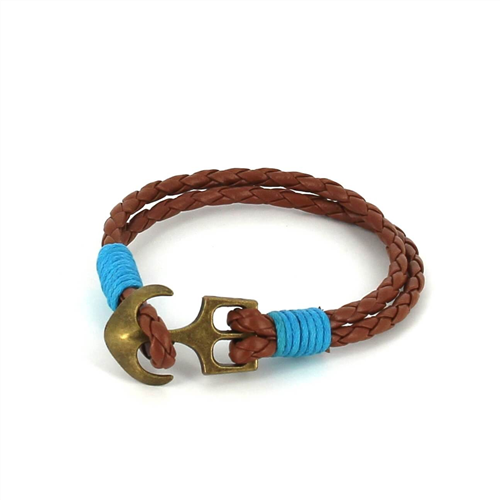 Bracciale intrecciato in pelle con ancora