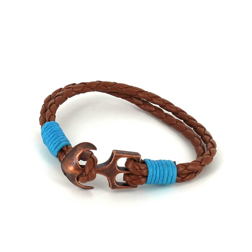 Bracciale intrecciato in pelle con ancora