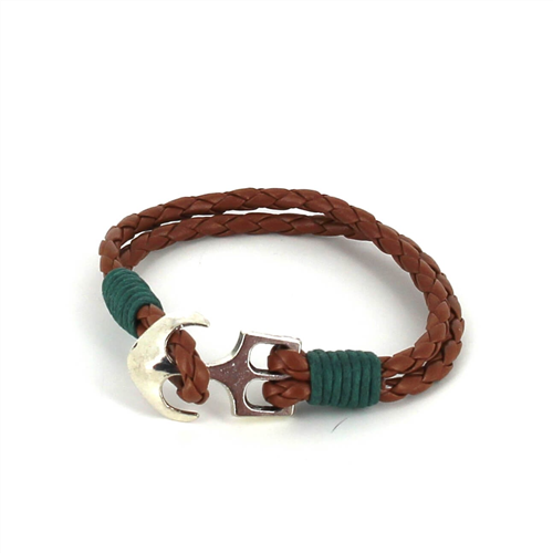Bracciale intrecciato in pelle con ancora