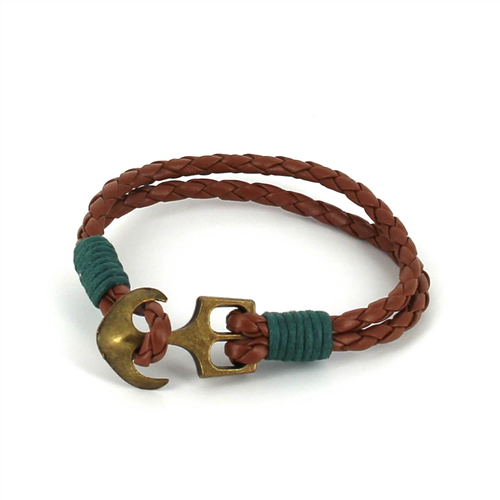 Bracciale intrecciato in pelle con ancora