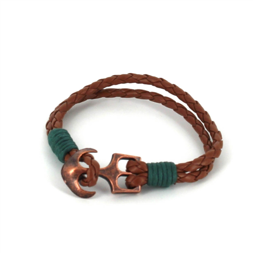 Bracciale intrecciato in pelle con ancora