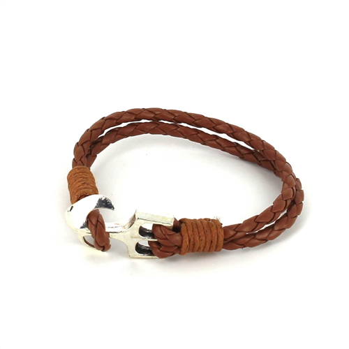 Bracciale intrecciato in pelle con ancora
