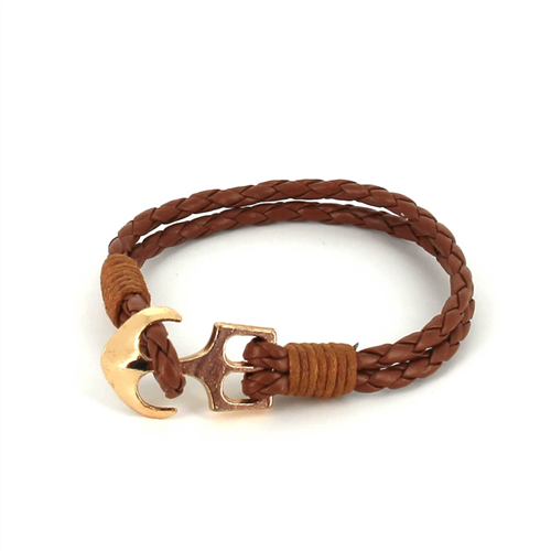 Bracciale intrecciato in pelle con ancora