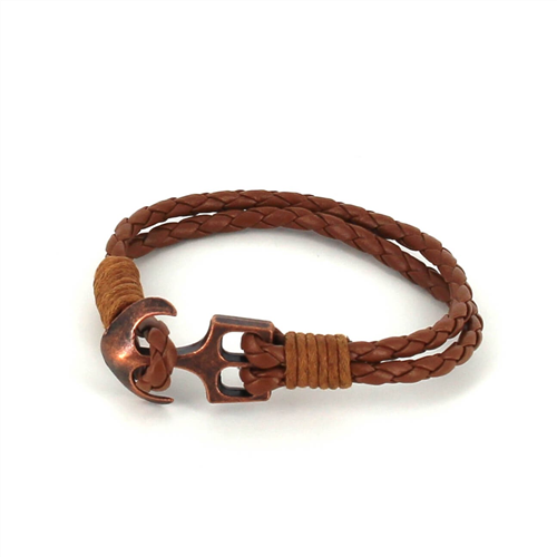 Bracciale intrecciato in pelle con ancora