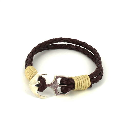 Bracciale intrecciato in pelle con ancora
