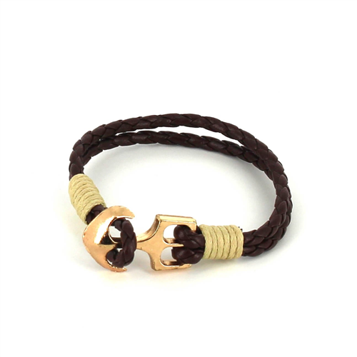 Bracciale intrecciato in pelle con ancora