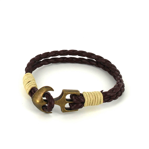 Bracciale intrecciato in pelle con ancora