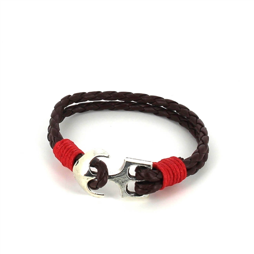 Bracciale intrecciato in pelle con ancora