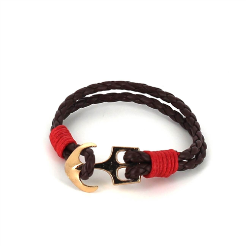 Bracciale intrecciato in pelle con ancora