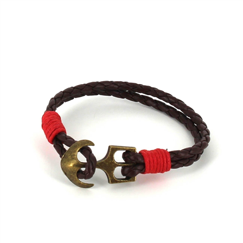 Bracciale intrecciato in pelle con ancora