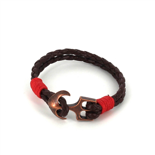 Bracciale intrecciato in pelle con ancora