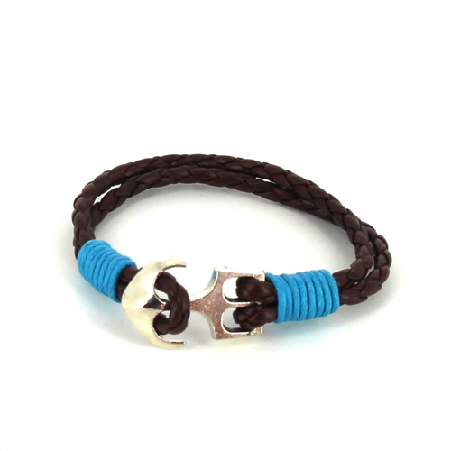 Bracciale intrecciato in pelle con ancora