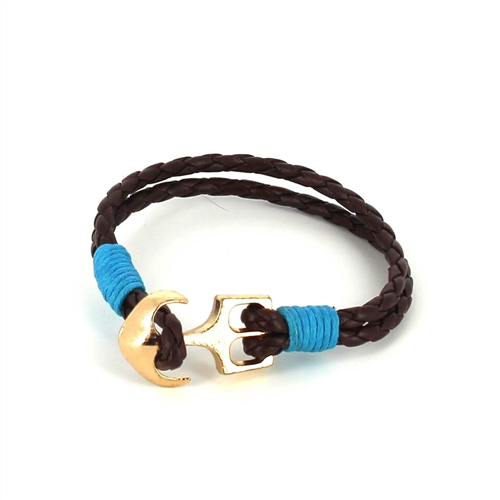 Bracciale intrecciato in pelle con ancora