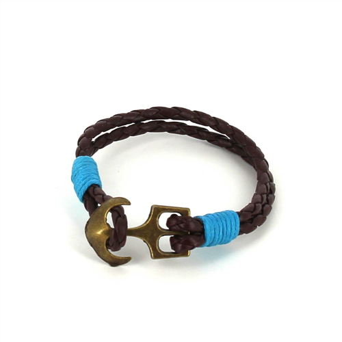 Bracciale intrecciato in pelle con ancora