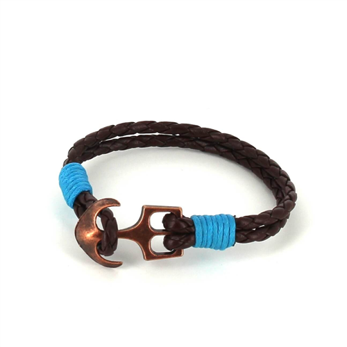 Bracciale intrecciato in pelle con ancora