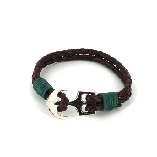 Bracciale intrecciato in pelle con ancora