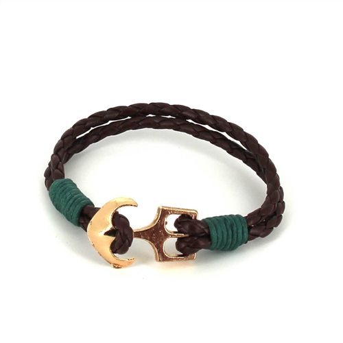Bracciale intrecciato in pelle con ancora