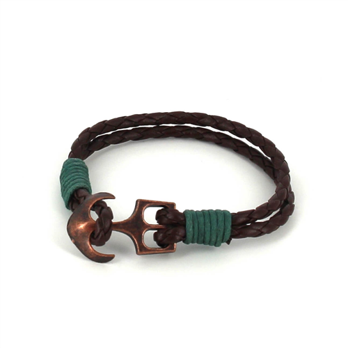 Bracciale intrecciato in pelle con ancora