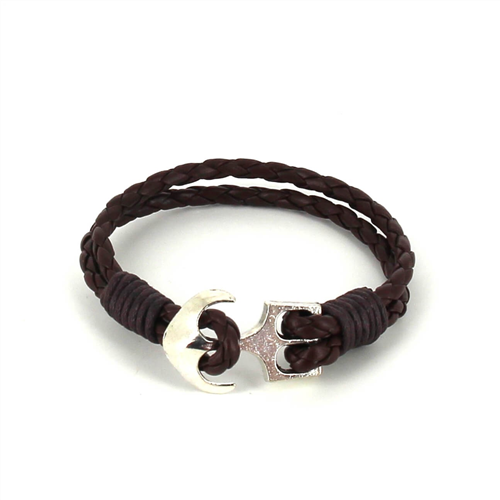 Bracciale intrecciato in pelle con ancora