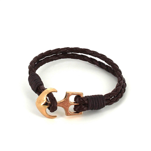Bracciale intrecciato in pelle con ancora