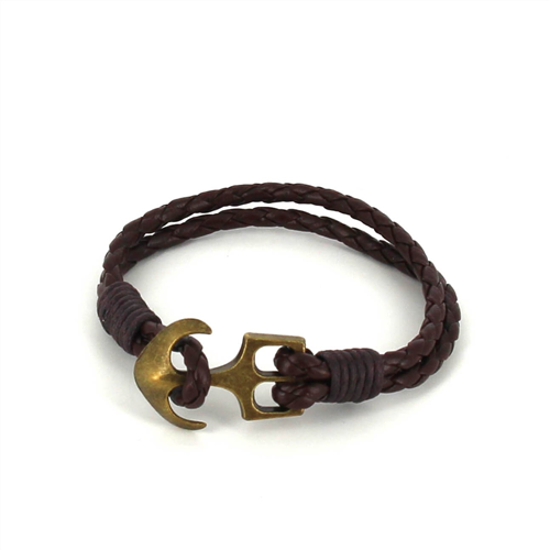 Bracciale intrecciato in pelle con ancora
