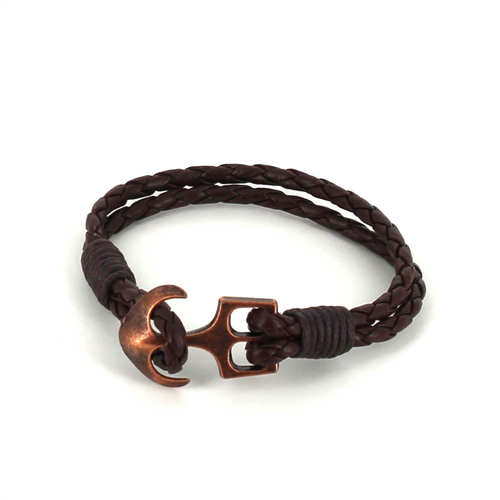 Bracciale intrecciato in pelle con ancora