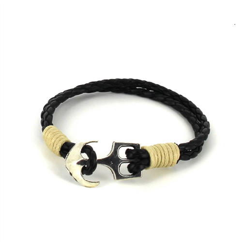 Bracciale intrecciato in pelle con ancora