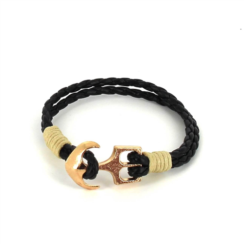 Bracciale intrecciato in pelle con ancora