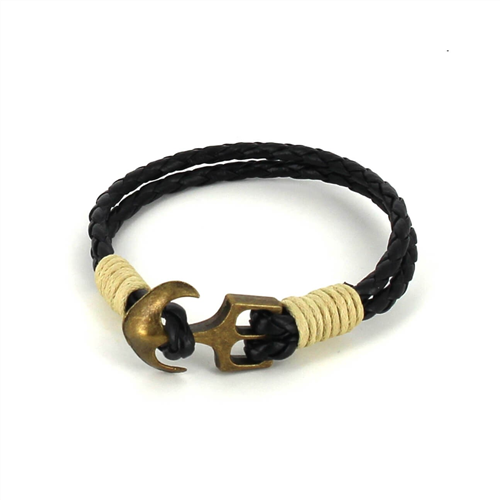 Bracciale intrecciato in pelle con ancora