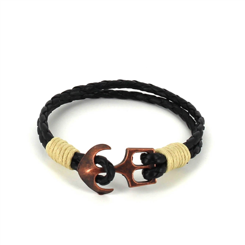 Bracciale intrecciato in pelle con ancora