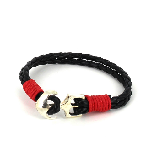 Bracciale intrecciato in pelle con ancora