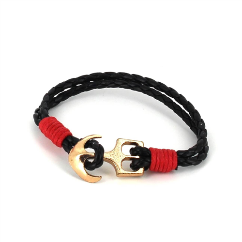 Bracciale intrecciato in pelle con ancora