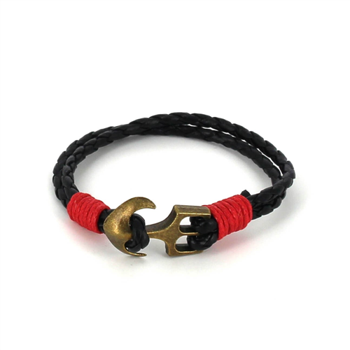 Bracciale intrecciato in pelle con ancora