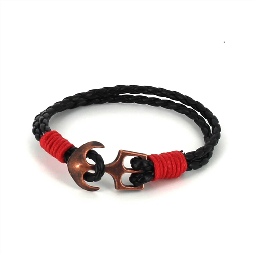 Bracciale intrecciato in pelle con ancora