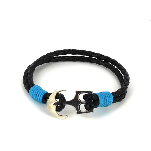 Bracciale intrecciato in pelle con ancora