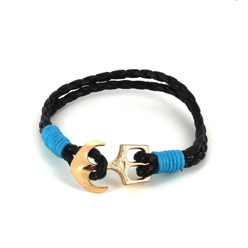 Bracciale intrecciato in pelle con ancora