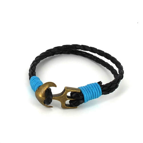 Bracciale intrecciato in pelle con ancora