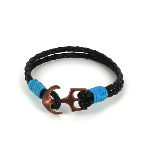 Bracciale intrecciato in pelle con ancora