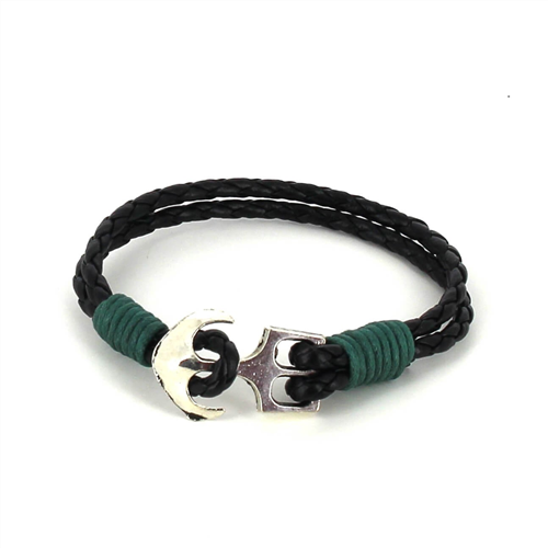 Bracciale intrecciato in pelle con ancora