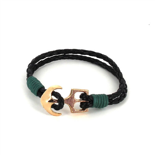 Bracciale intrecciato in pelle con ancora