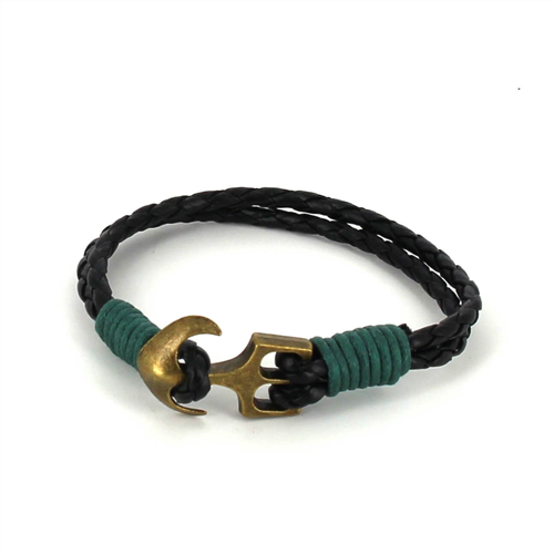Bracciale intrecciato in pelle con ancora