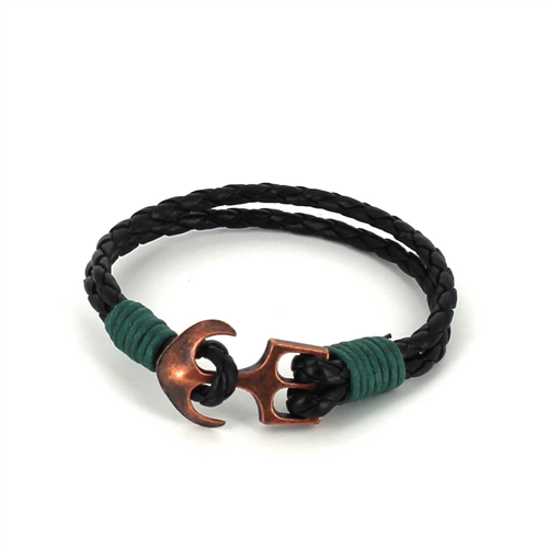 Bracciale intrecciato in pelle con ancora