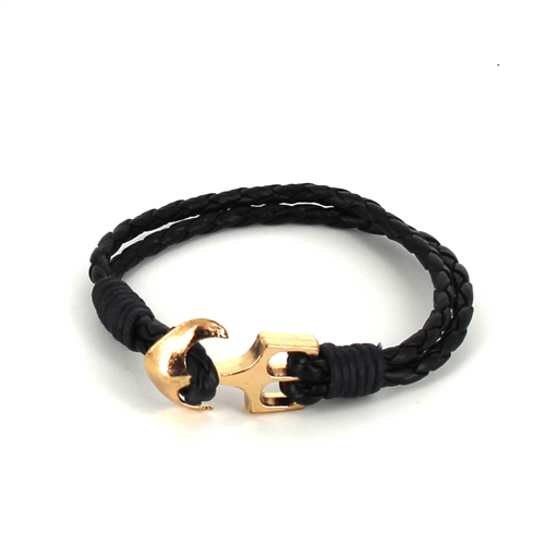 Bracciale intrecciato in pelle con ancora