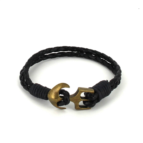 Bracciale intrecciato in pelle con ancora