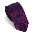 Cravatta Stretta Paisley Fucsia e Blu Navy