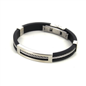 Bracciale in Acciaio e Gomma Nera con Motivo Rettangolare