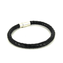Bracciale in Acciaio e Pelle Nera Cilindrico I