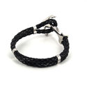 Bracciale in Acciaio e Pelle Nera con Ancora